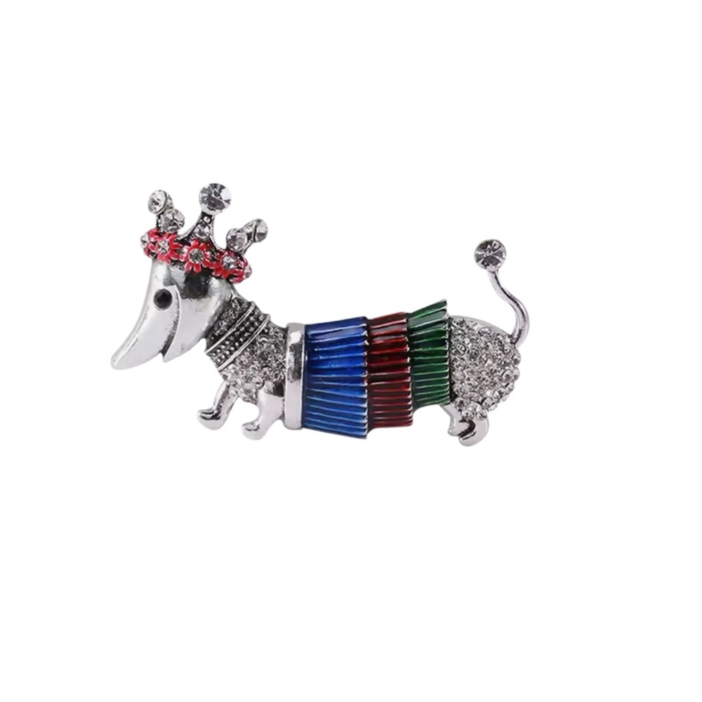 Silver and Multicolor Dog Christmas‎ Brooch